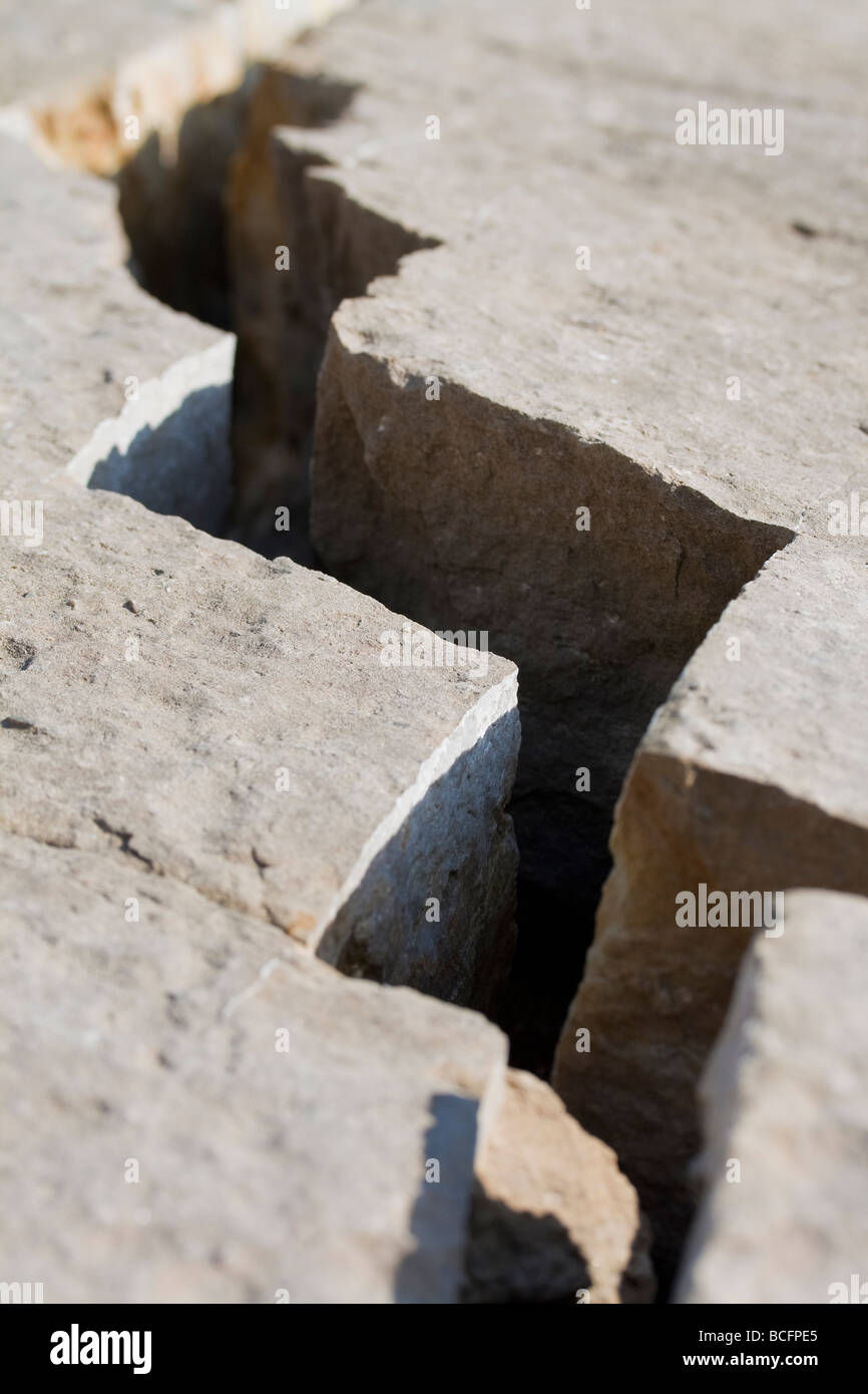 Crack in limestone rock Stock Photo
