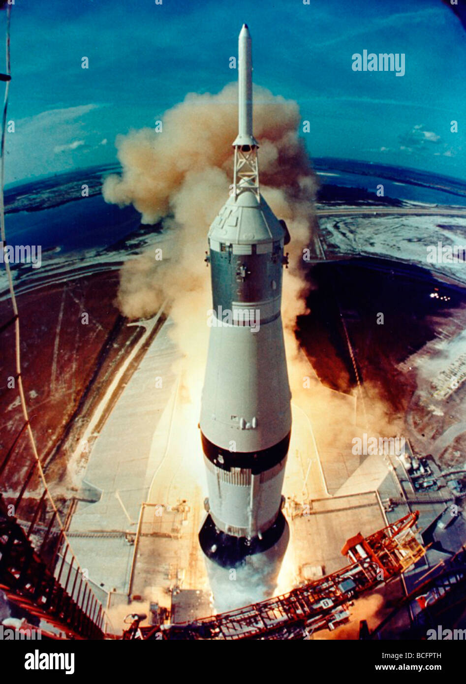 NASA Apollo 11 lifts off at Cape Canaveral going to the moon Stock Photo