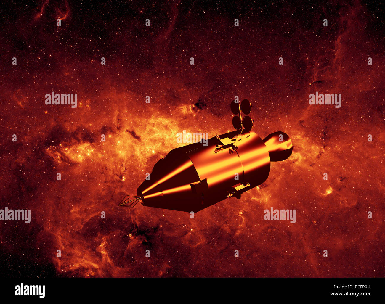 computer generated space vehicle flying through the Milky Way galaxy