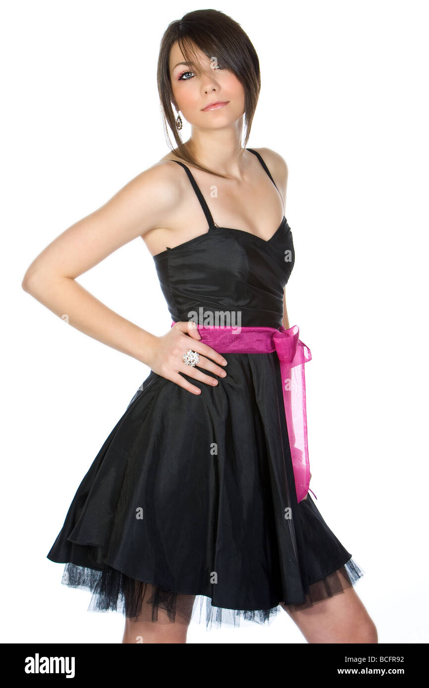 Beautiful Teenage Girl in Black Dress Stock Photo - Alamy