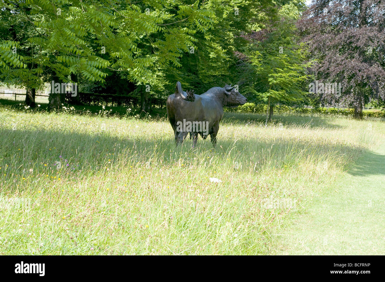 Statue of a bull in a field Stock Photo Alamy