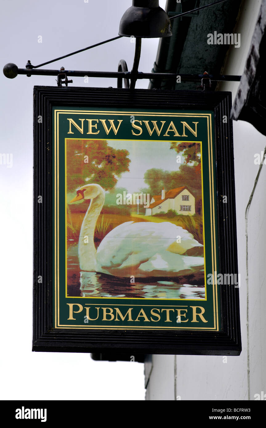 The New Swan pub sign, Atherstone, Warwickshire, England, UK Stock Photo