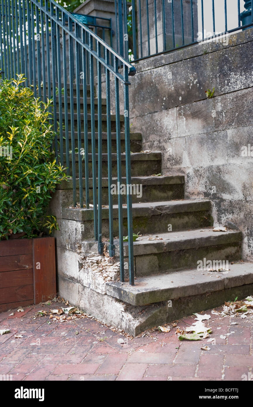 Stone Steps with blue railings Stock Photo Alamy
