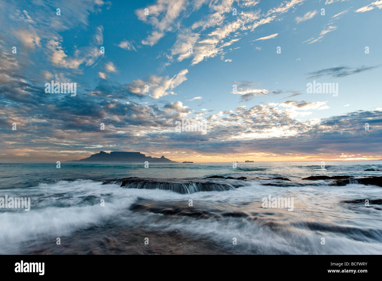 Table Mountain, Cape Town, Atlantic Ocean, Table View, Blouberg Strand, Blouberg Beach, Sunset, Atlantic Seaboard, seascape land Stock Photo