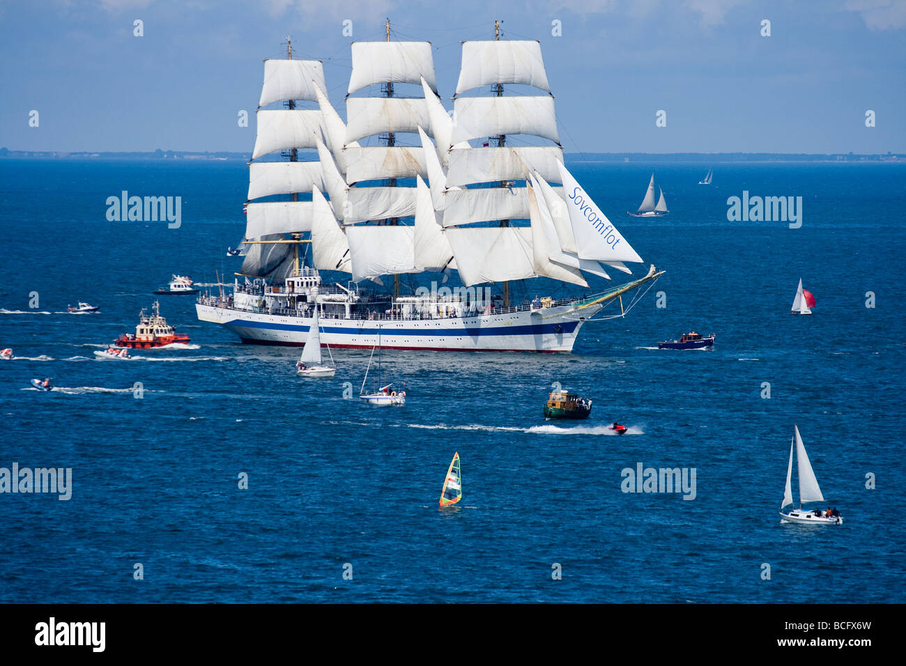 Mir, Class A ship during the beginning of Tall Ships Races 2009 parade in Gdynia, poland. Stock Photo