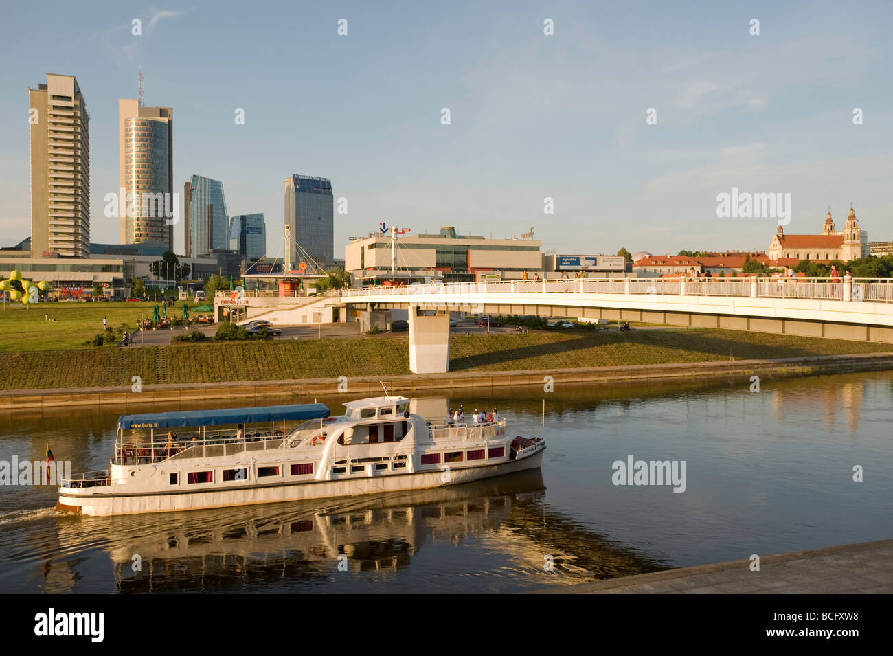 Neris River and modern skyline Vilnius Lithuania Stock Photo
