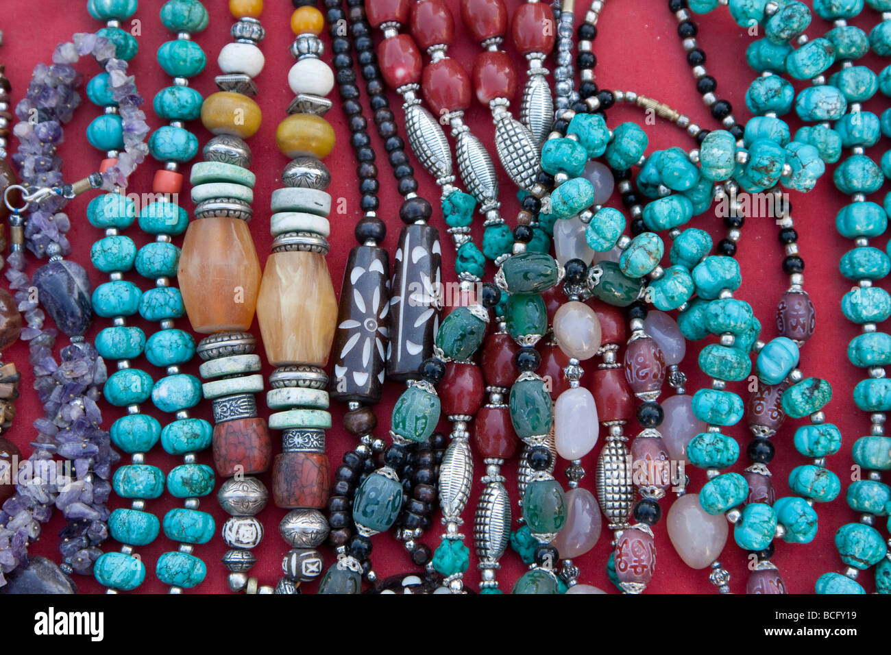Kathmandu, Nepal.  Jewelry for Sale at Swayambhunath Temple. Stock Photo