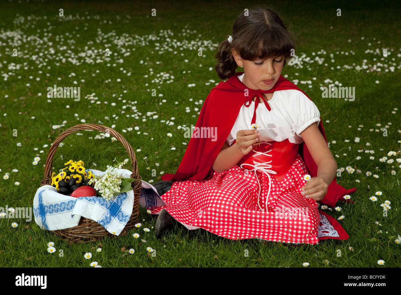 Little red riding hood picking flowers hires stock photography and