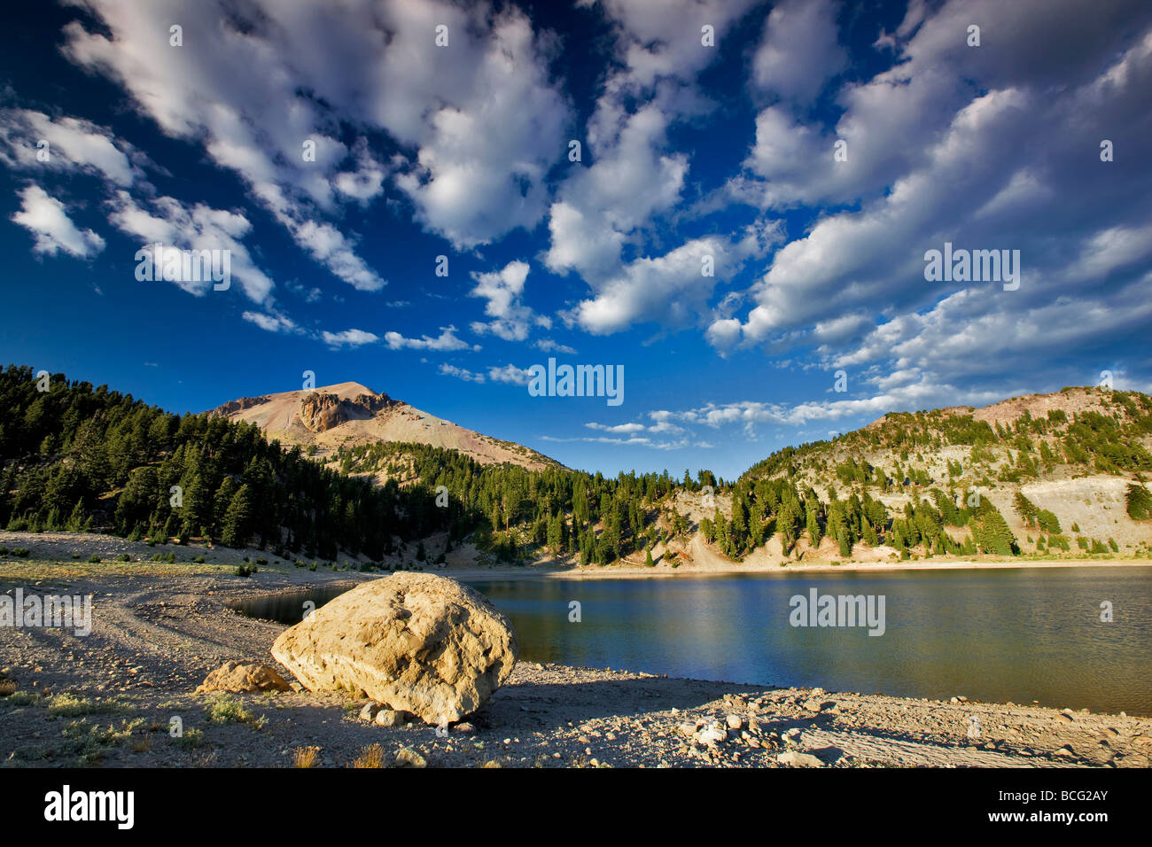 Clouds and Lake Helen and Mt Lassen Volcanioc National Park California