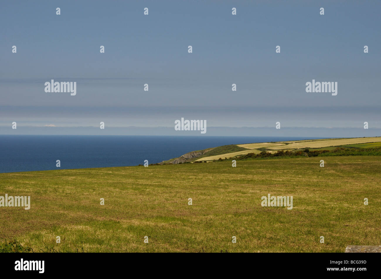 Farm fields, blue horizone, cardigan bay Stock Photo - Alamy