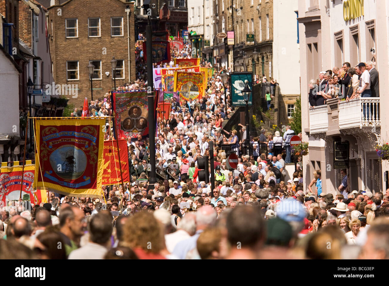 Central Durham during the 2009 Durham Miners Gala. Lodge banners are ...