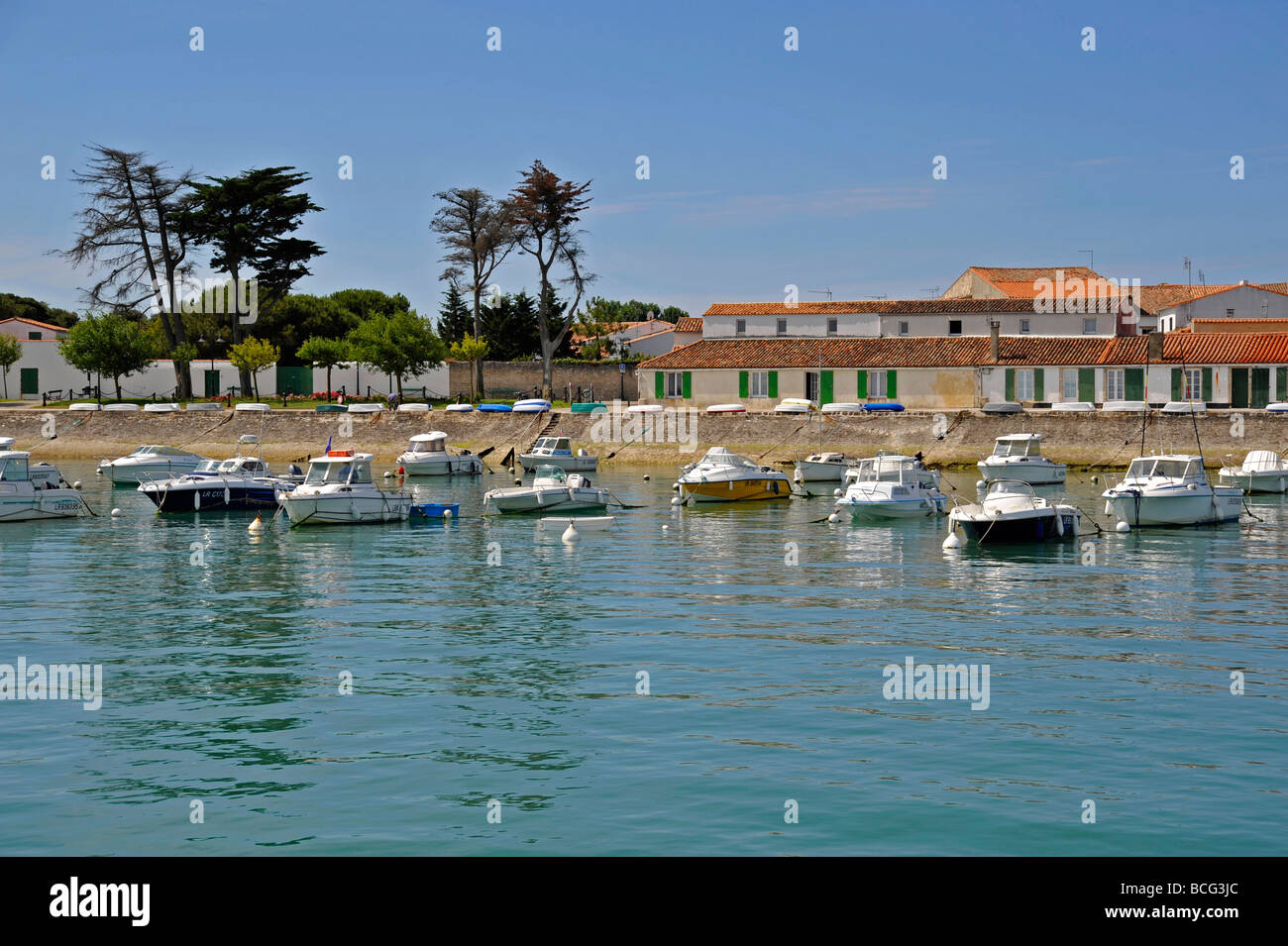 Coastal harbour scene at La Flotte harbour on Ile de Re in France Stock