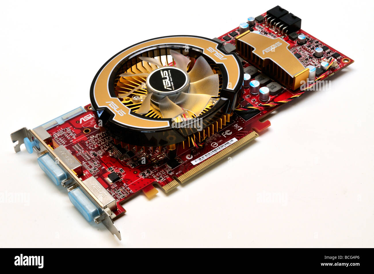 Modern computer graphics card on white background Stock Photo