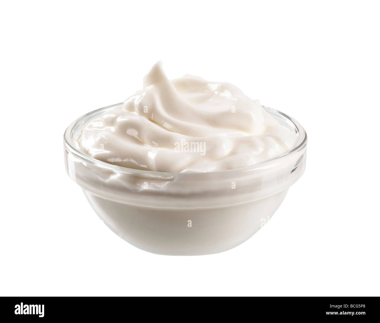 Bowl of white yogurt Stock Photo