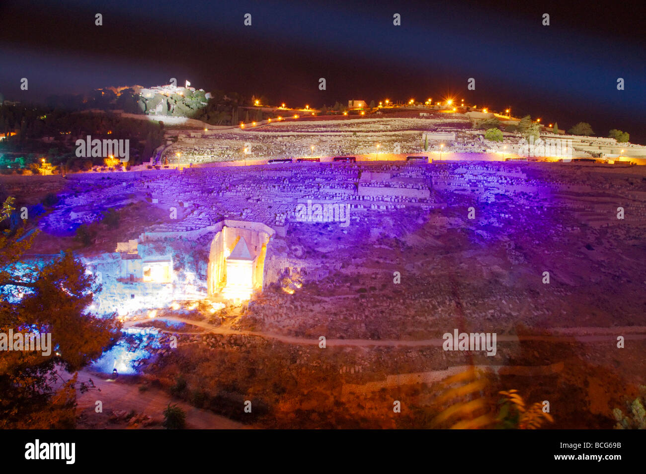 Israel. 'The Tomb of Avshalom' and the mount of Olives in Jerusalem during the 2009 'Festival of Lights' Stock Photo