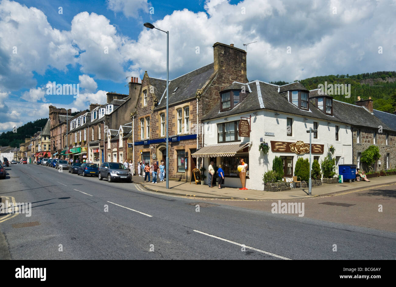 Scottish town Callander main street with shops Stock Photo