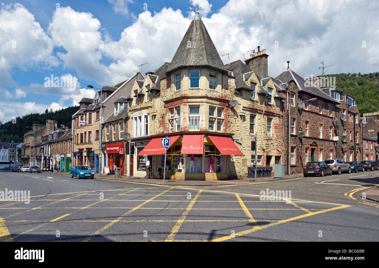 Scottish town Callander main street with shops Stock Photo