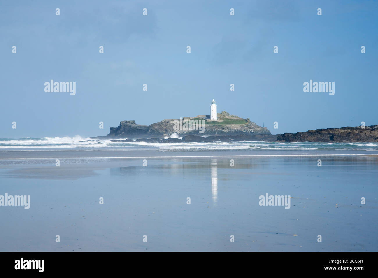 Godrevy Lighthouse from Gwithian Beach Cornwall England UK Stock Photo