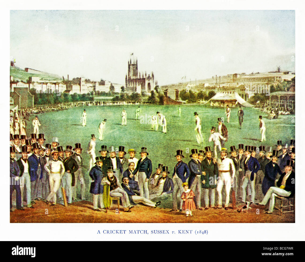 Sussex v Kent 1848 illustration of an early Victorian cricket match between the rival counties Stock Photo