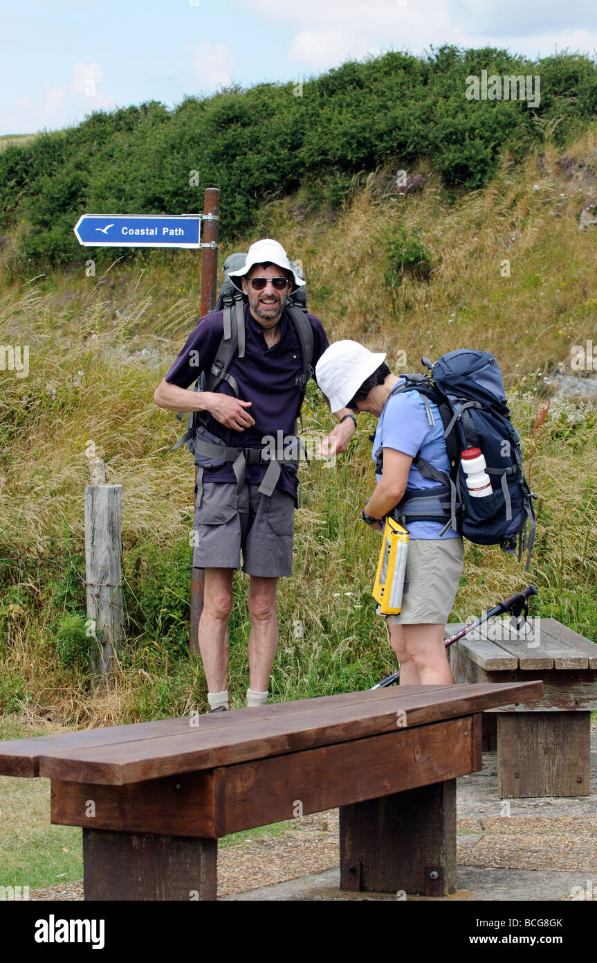 Isle of Wight England coastal path walkers Stock Photo Alamy