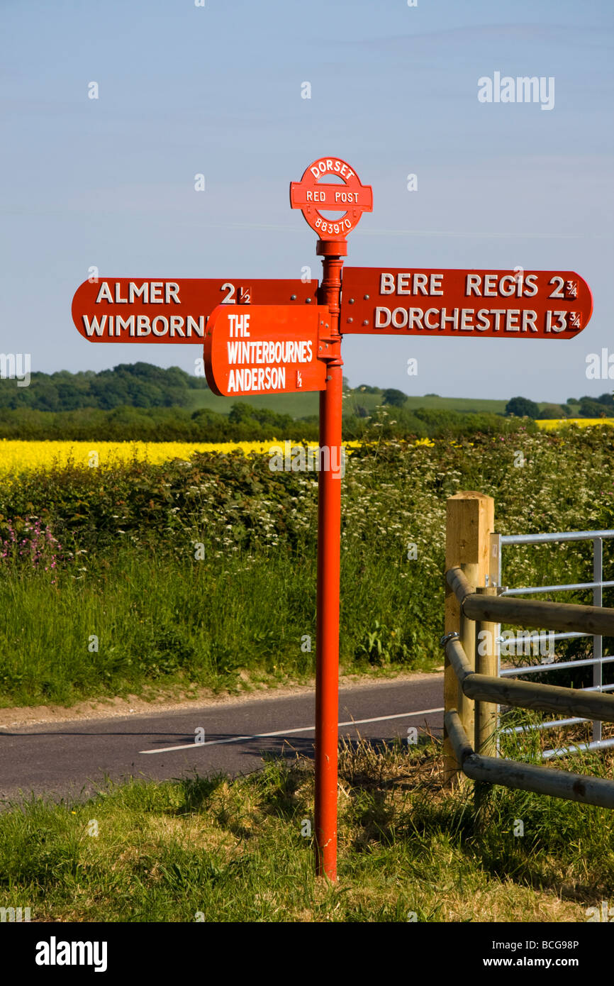Red sign post, Dorset, England, UK Stock Photo Alamy