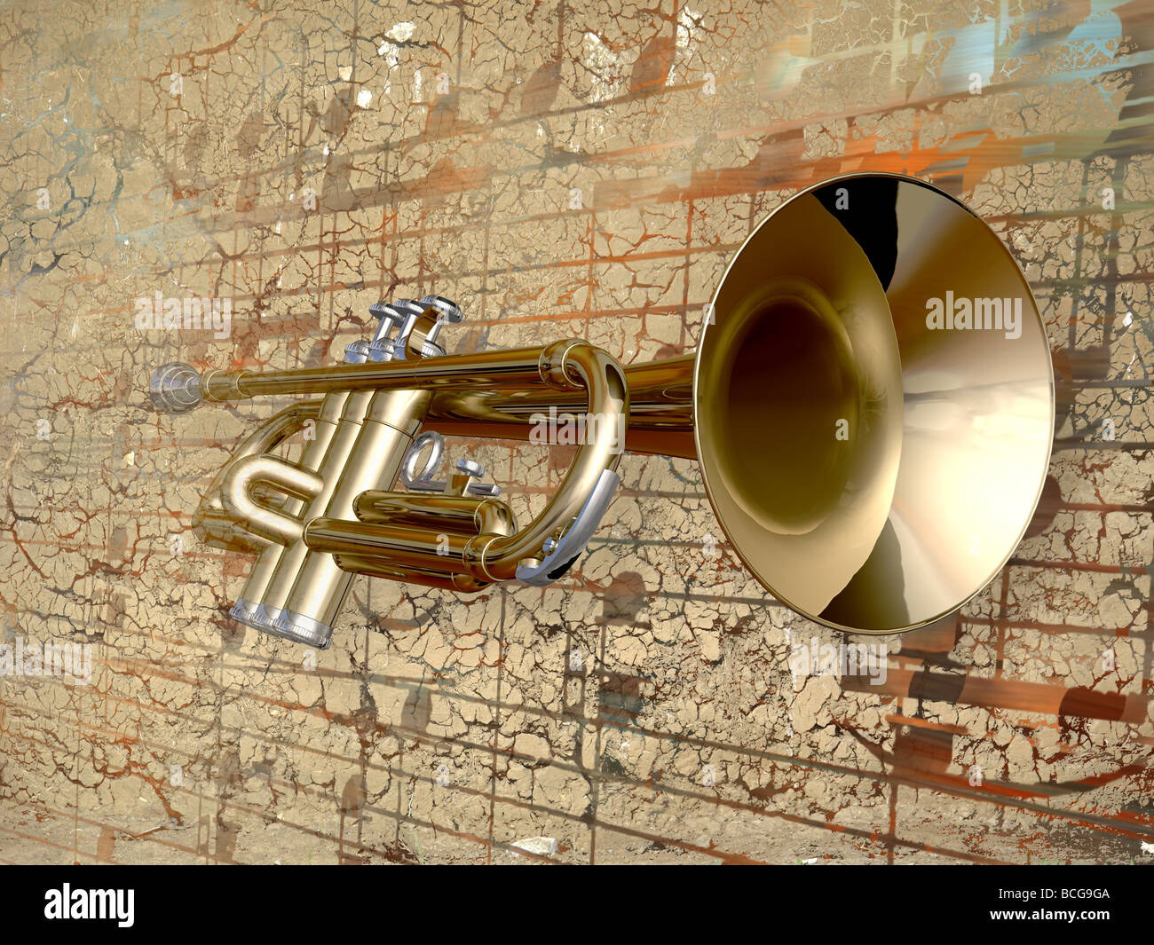Trumpet on a musical background Stock Photo Alamy