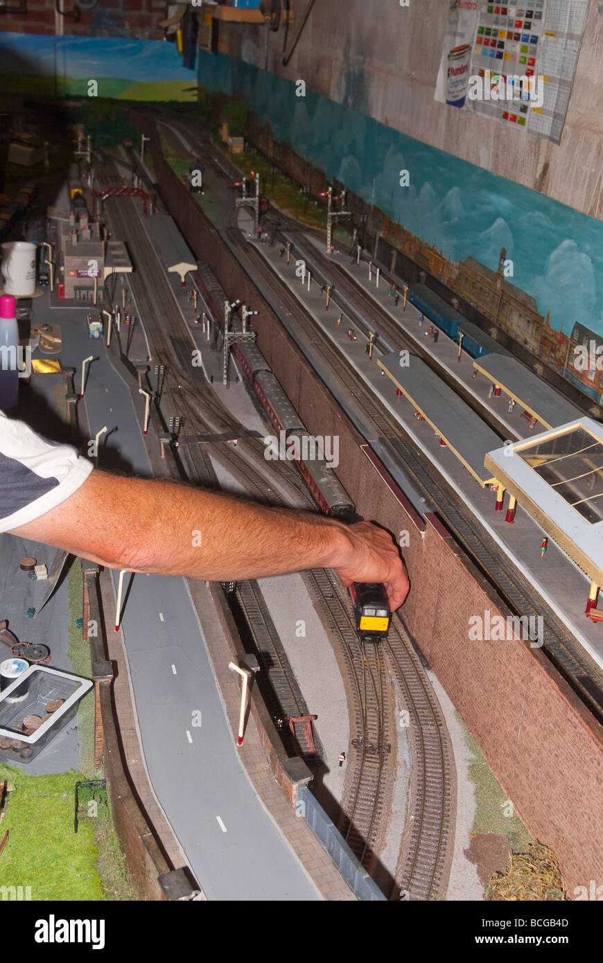 Playing trains with a Hornby trainset Stock Photo Alamy
