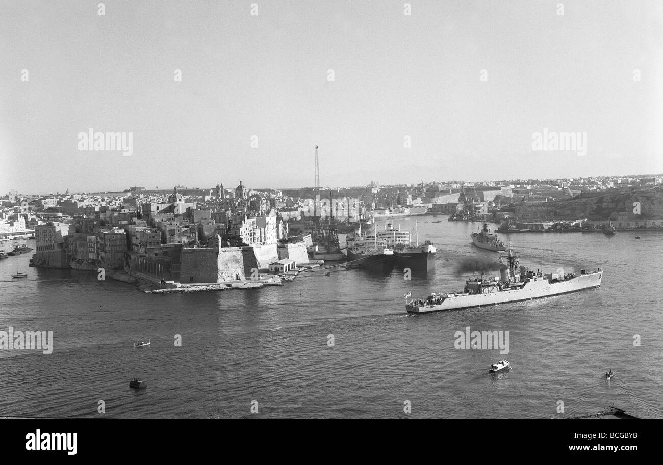 British naval frigates F68 and F73 sailing into Valetta in Malta 1968