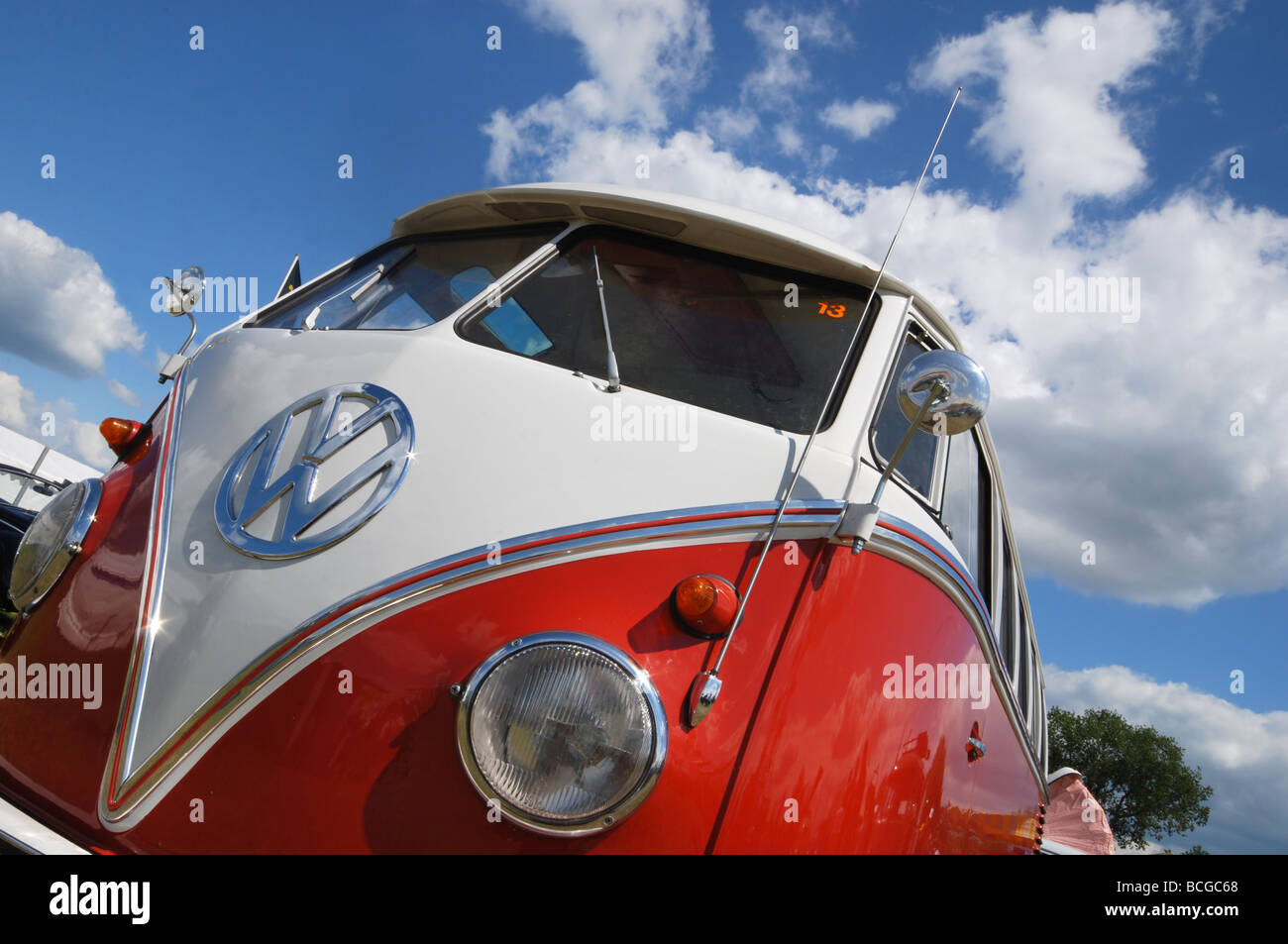 Classic VW Samba bus against blue skies Stock Photo