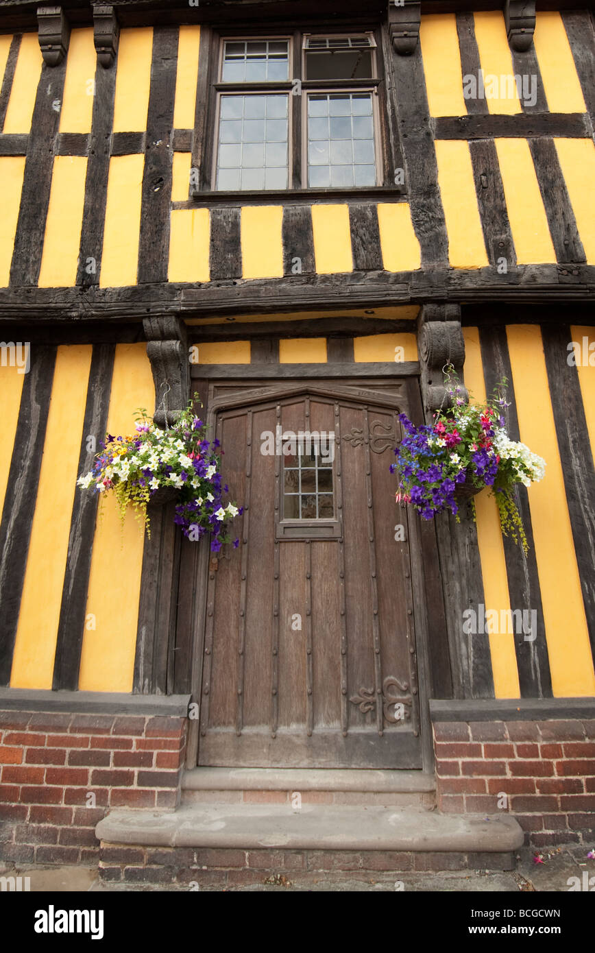 front door on a tudor beamed building in ludlow Stock Photo