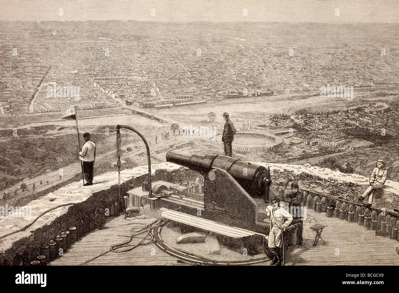 Overall view of Lima, Peru from San Cristobal fort circa 1880's. Stock Photo