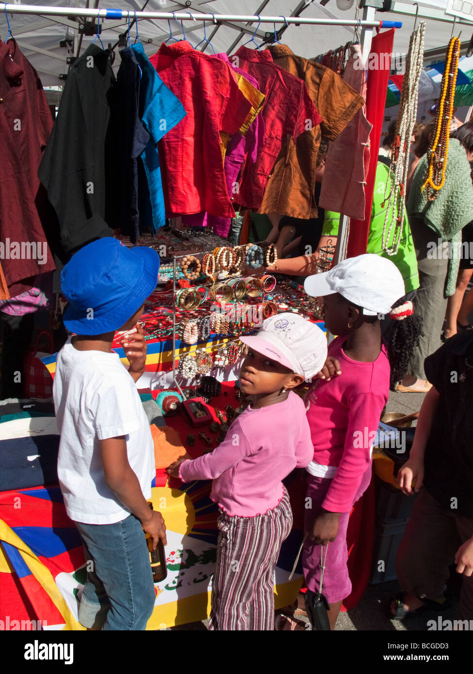Flee Market in Winterthur at Afro Pfingsten Festival black kids shopping Switzerland Europe Stock Photo