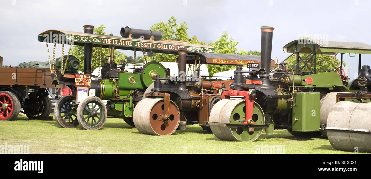 A row of old Steam and Traction engines and Road Rollers, Iron Horses Stock Photo