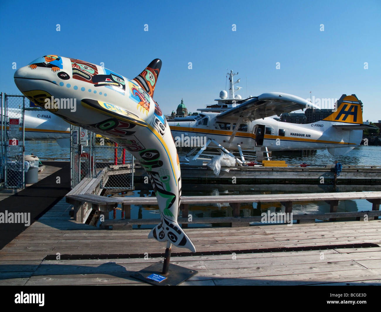 Water plane Dolphin Art Vancouver Island Victoria Canada North America Stock Photo