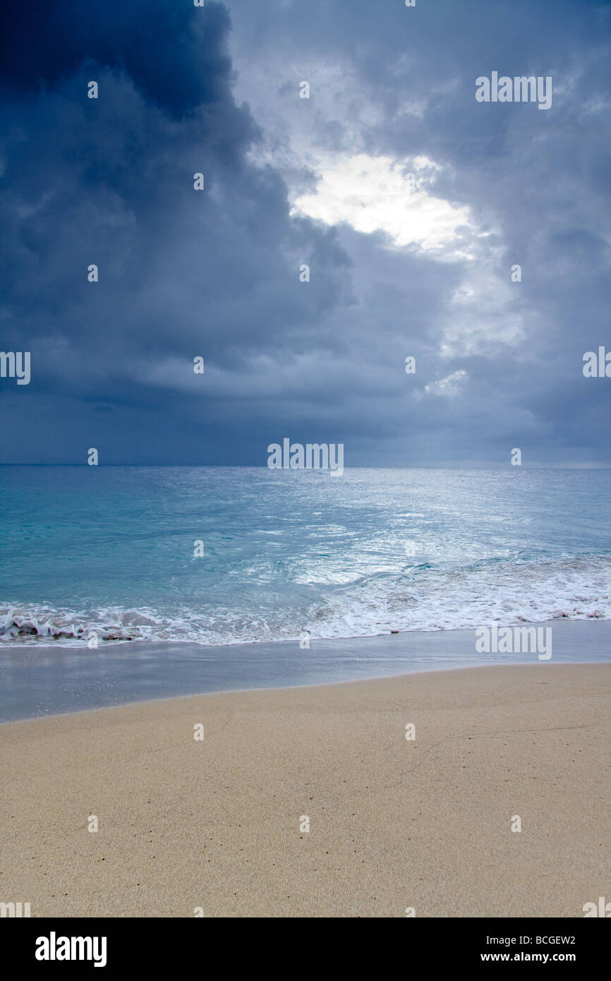 View out onto the Atlantic ocean from the beach at Sosua Dominican Republic Stock Photo