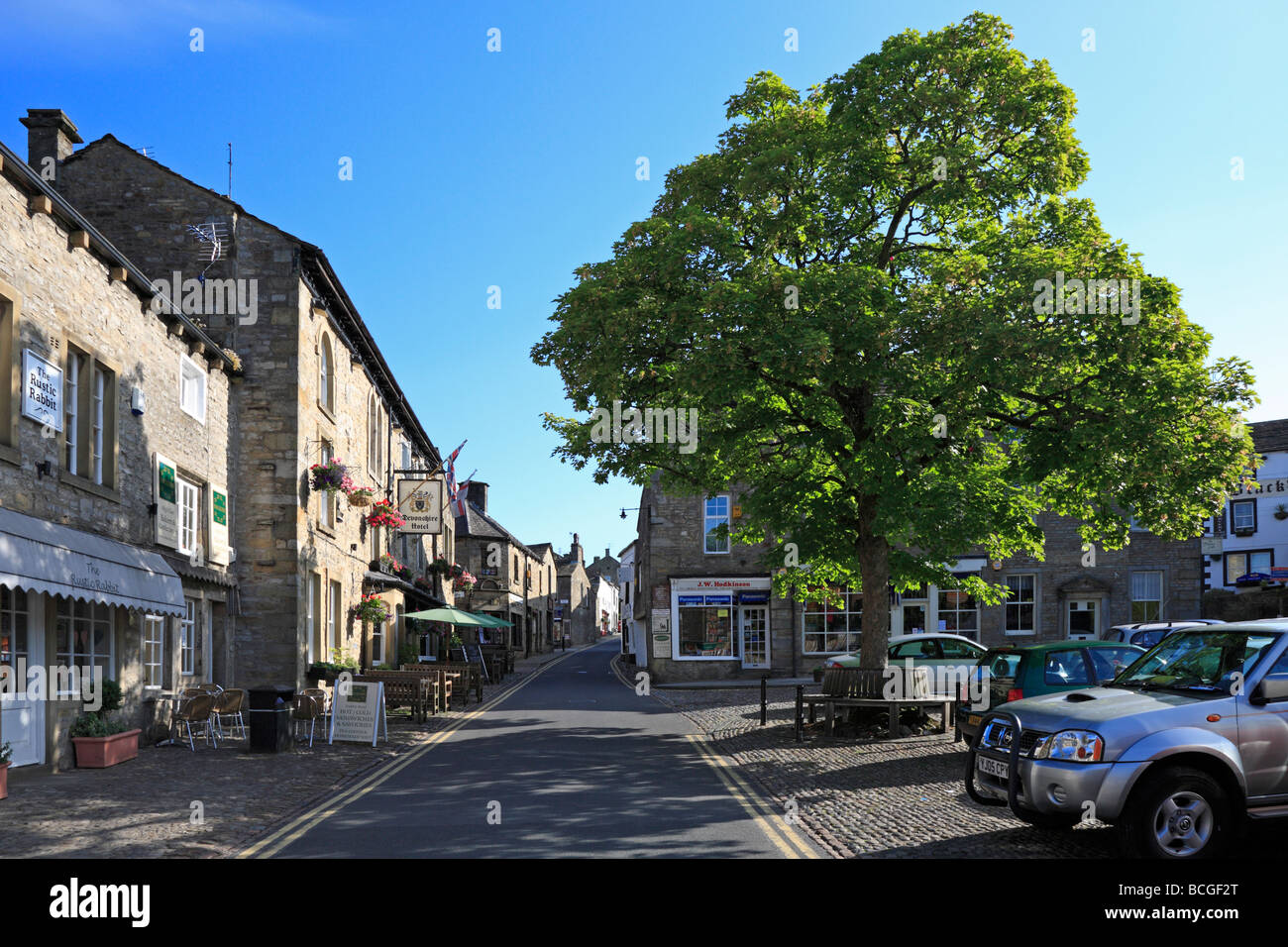 Cobbled square in Grassington, Yorkshire Dales National Park, North Yorkshire ,England, UK. Stock Photo