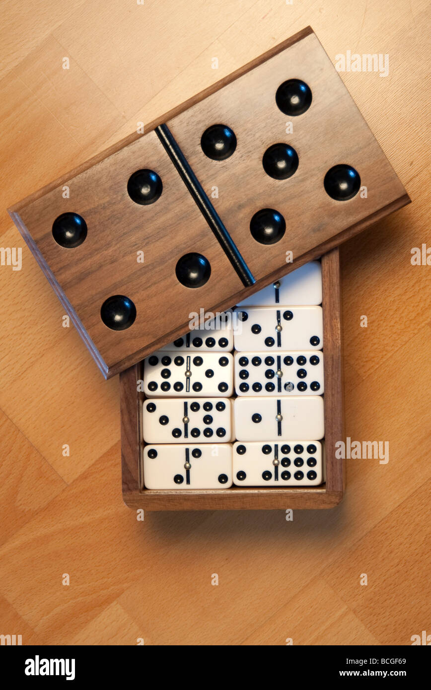 box of dominos Stock Photo