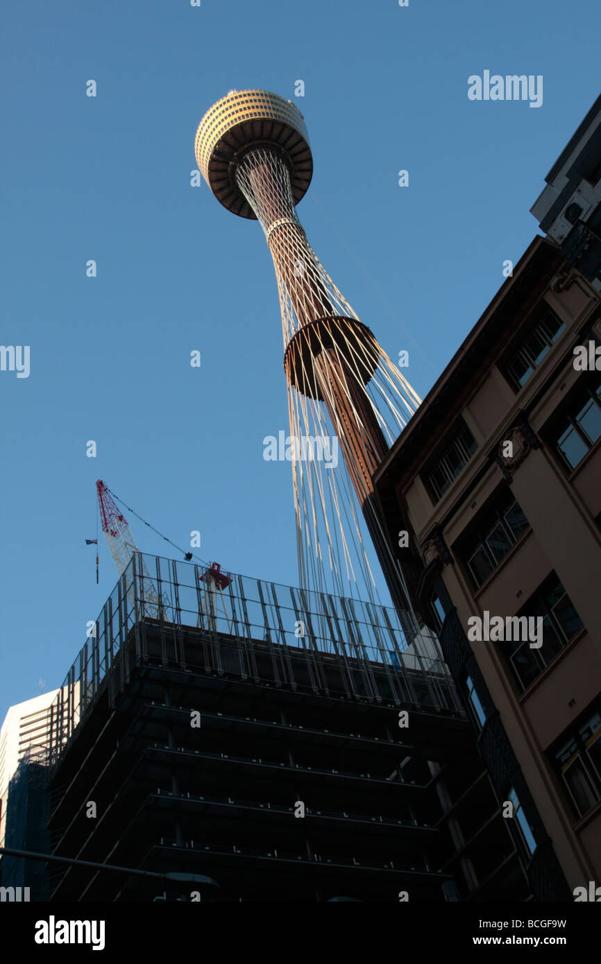 The AMP Tower soars above the buildings on Market Street in Sydney New South Wales Australia Stock Photo
