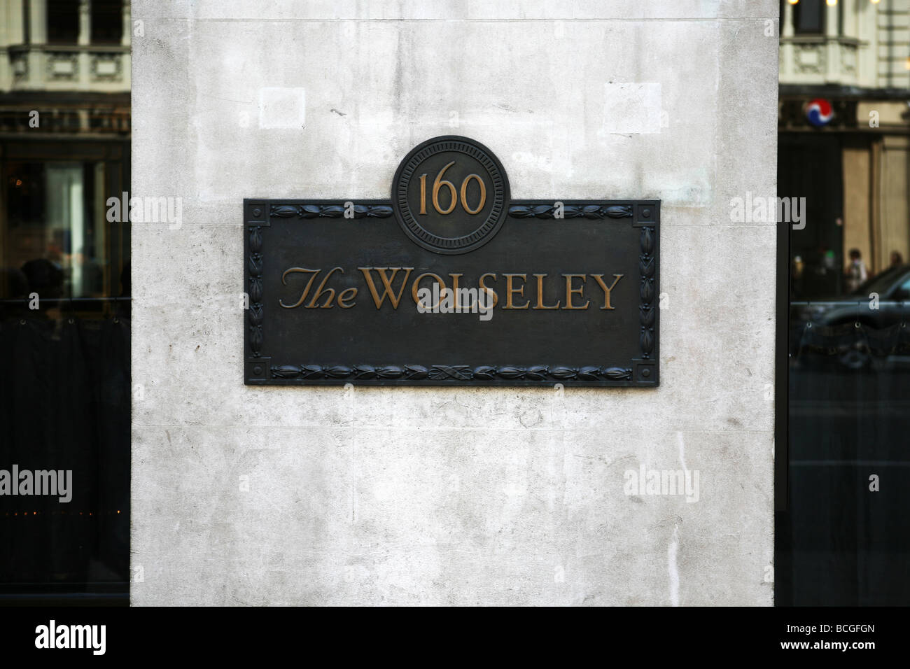 The sign outside The Wolseley Restaurant in Piccadilly, London Stock Photo