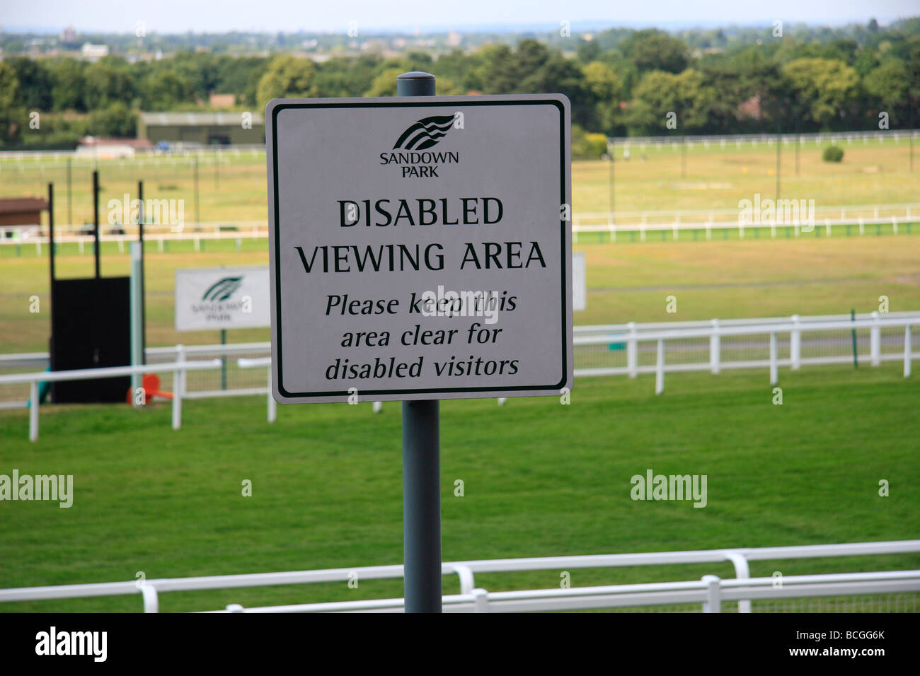 Sign indicating the Disabled Viewing Area at Sandown Park Esher Surrey Stock Photo