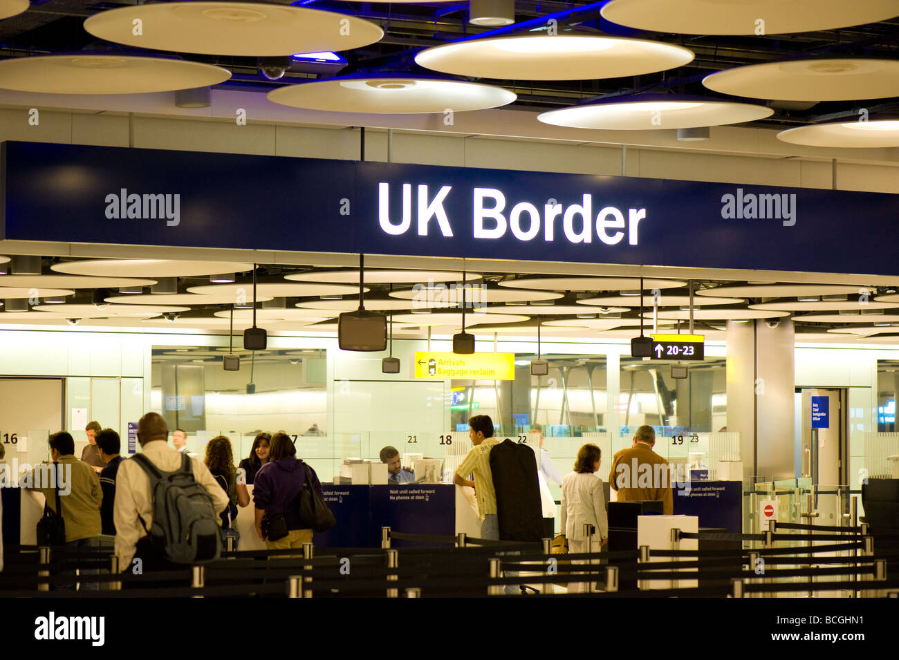 UK Border control at Terminal 5 Heathrow Airport London United Kingdom Stock Photo