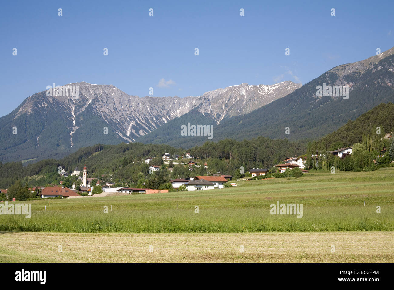 Imst Tirol Austria EU May Looking across to this ancient town from the Gurgl valley Stock Photo