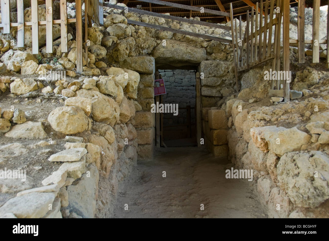 Entrance to Mycenaean Tholos beehive Tomb dating from 1350BC at Tzanata near Poros on the Greek island of Kefalonia Greece GR Stock Photo