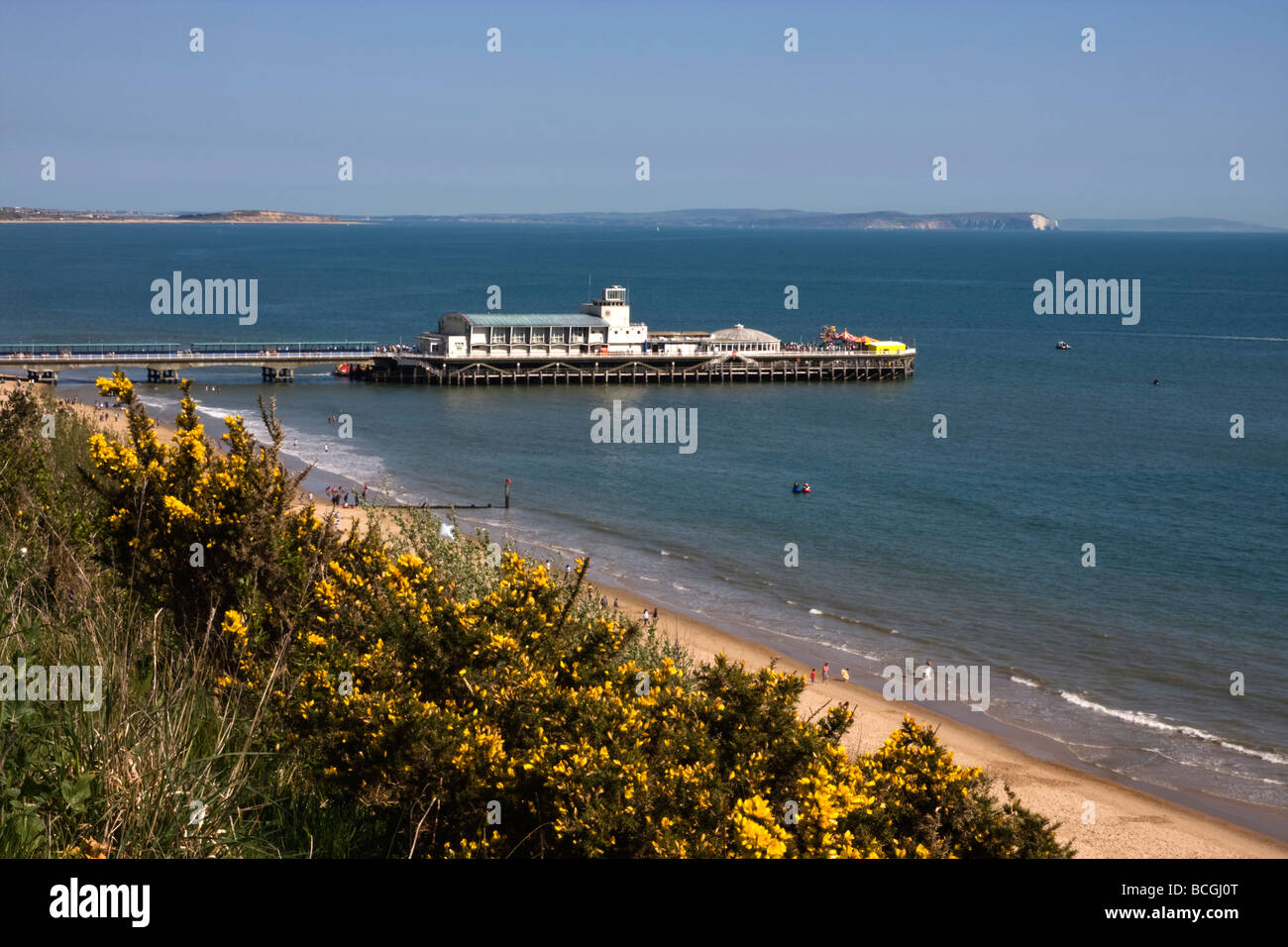 Bournemouth Pier, Cliffs and West Beach, Dorset, UK Stock Photo