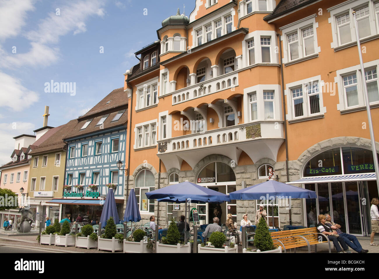 Stockach Baden Wurttenburg Germany EU Visitors in an outdoor cafe in this ancient town Stock Photo