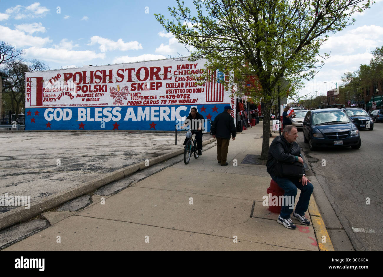 Mural on Polish store at Milwaukee Ave, Chicago, IL, US Stock Photo