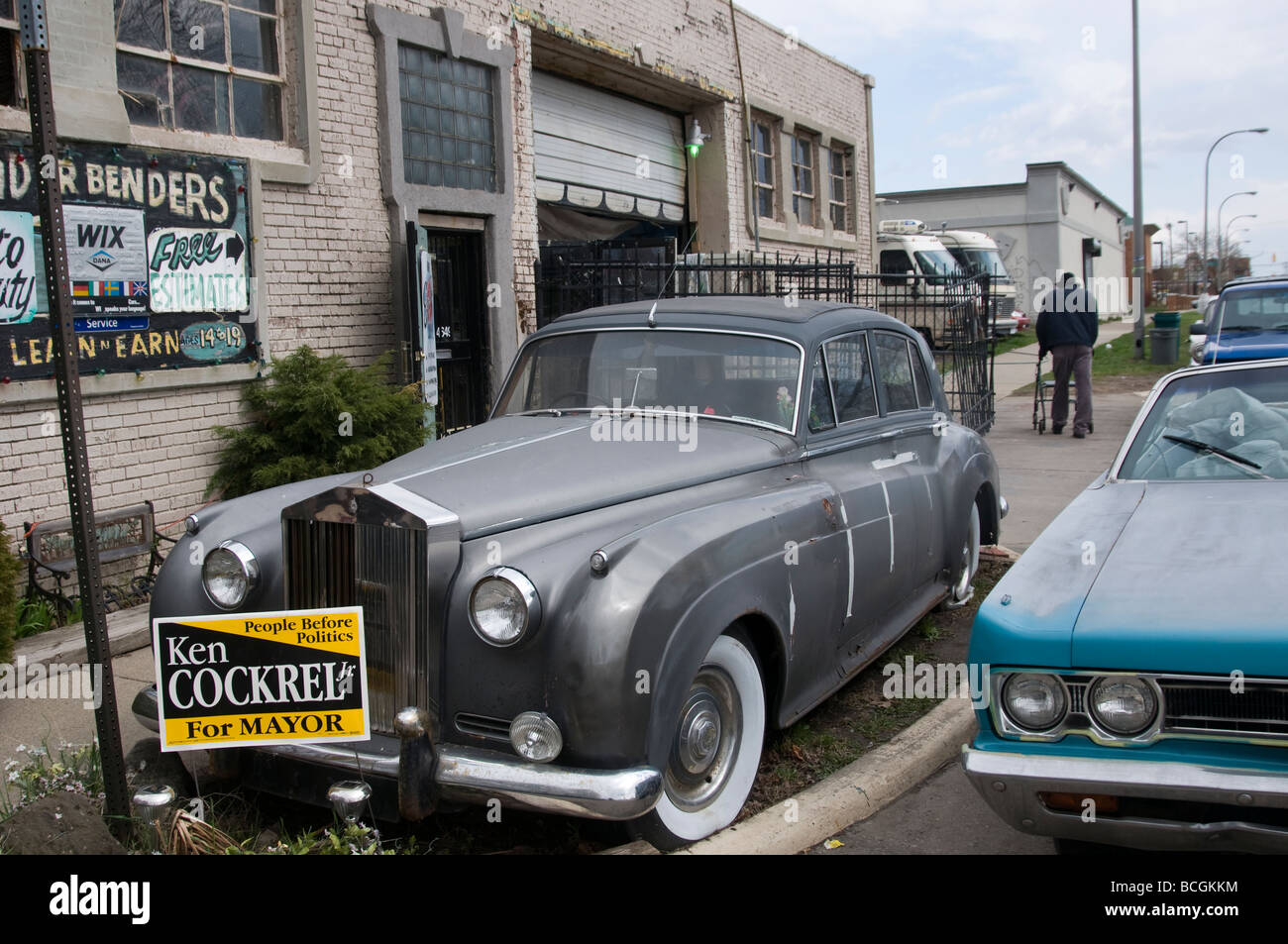 Vintage Rollce Royce Silver Shadow, ca 1968, in Detroit car shop. Stock Photo
