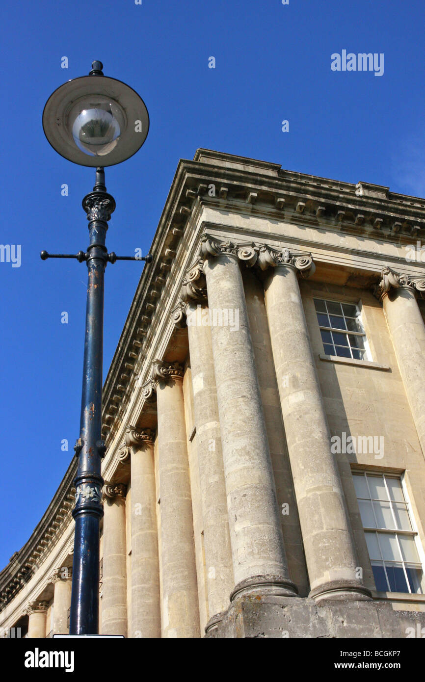 Corner of the Royal Crescent at Bath Avon England  with lamp post No 1 Stock Photo