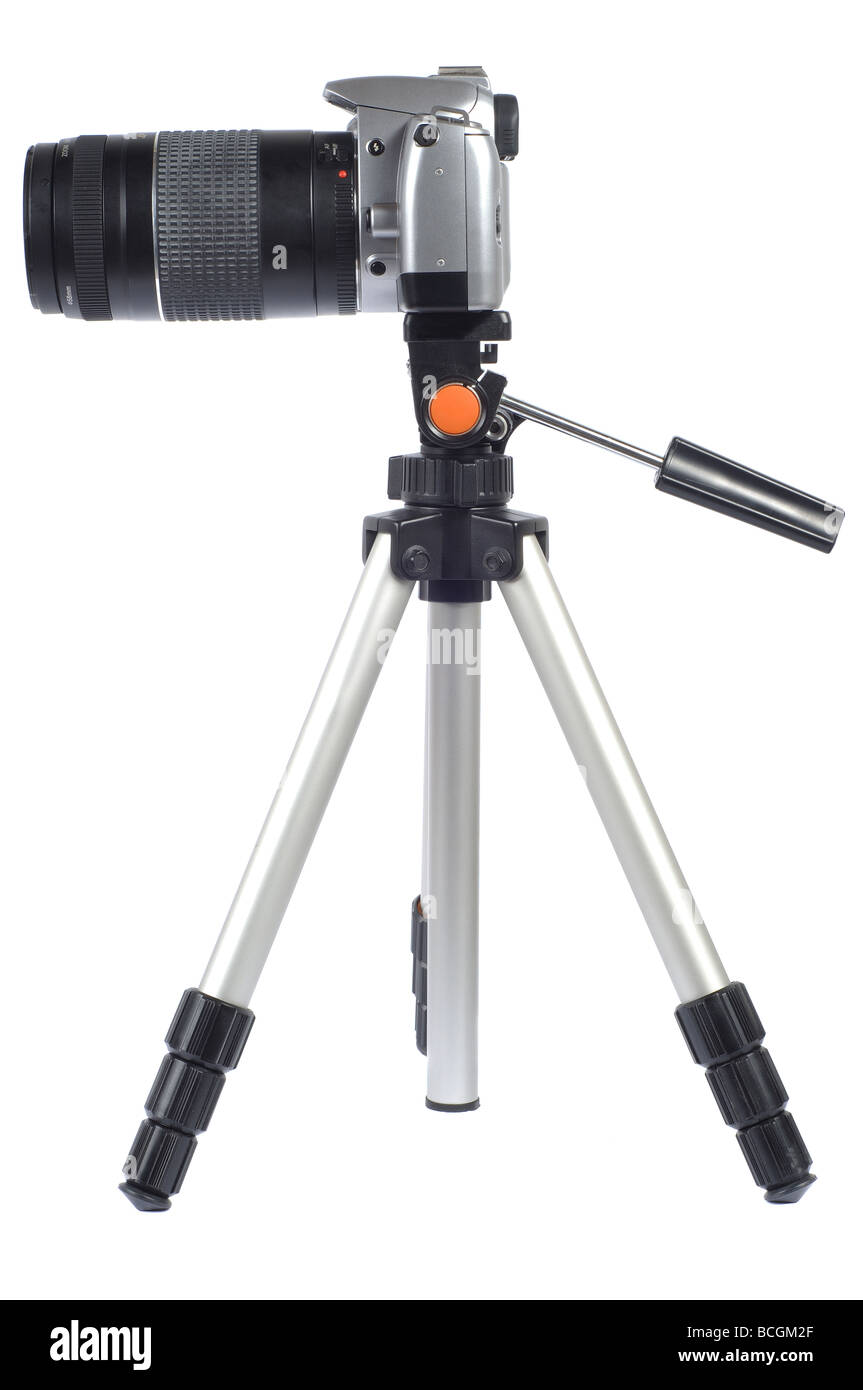 Film Camera on Tripod with Telephohoto Lens Stock Photo Alamy