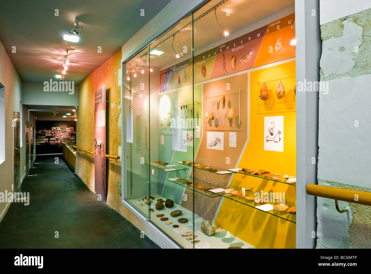 Display case in newly converted Musée Archéologique / Archeology Museum - Martizay, Indre, France. Stock Photo